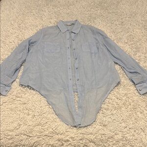 Light Blue Tie Waist Button Down Shirt